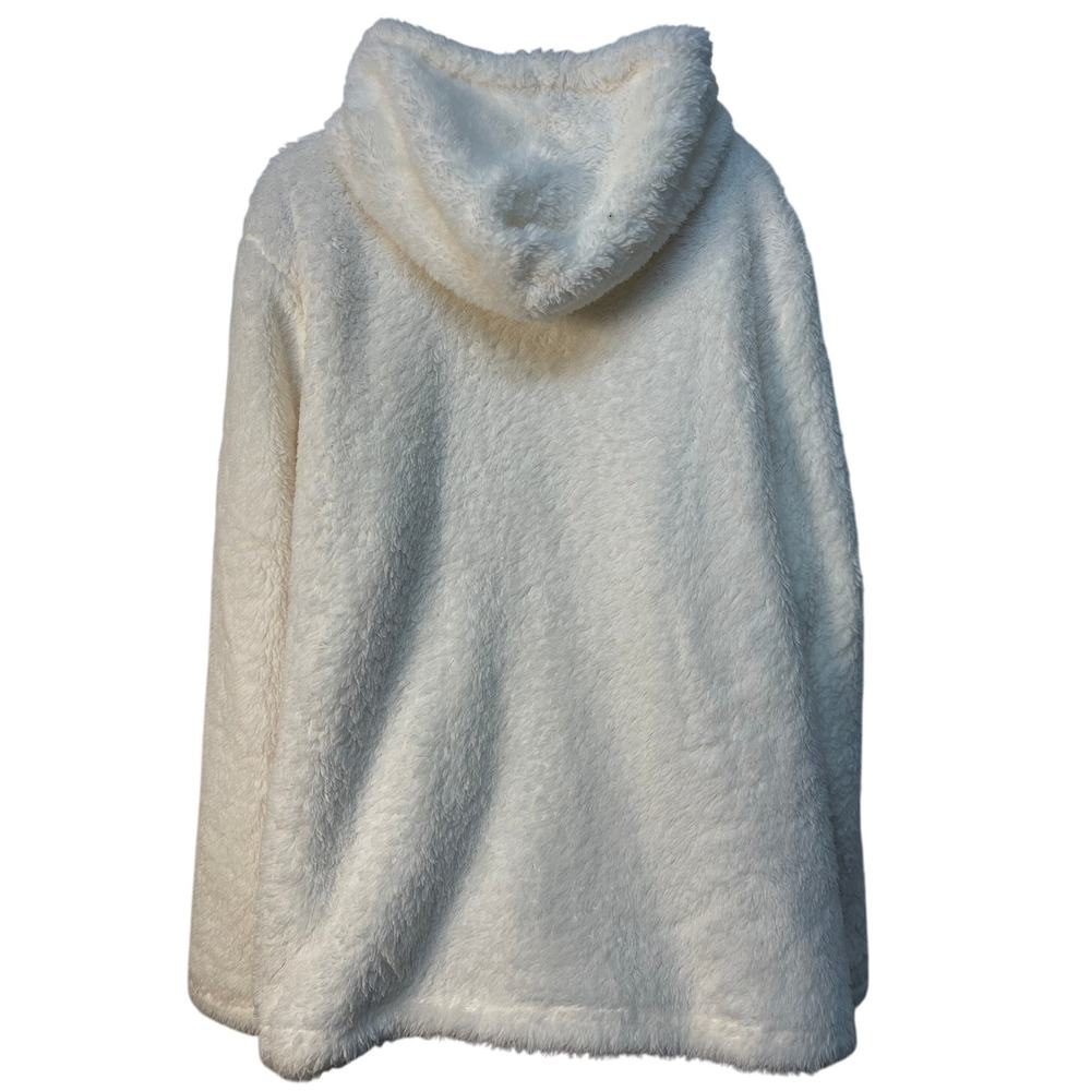 Crown & Ivy Womens Sherpa Hoodie Ivory Dish White Fleece Pullover Large NWT - Picture 2 of 9